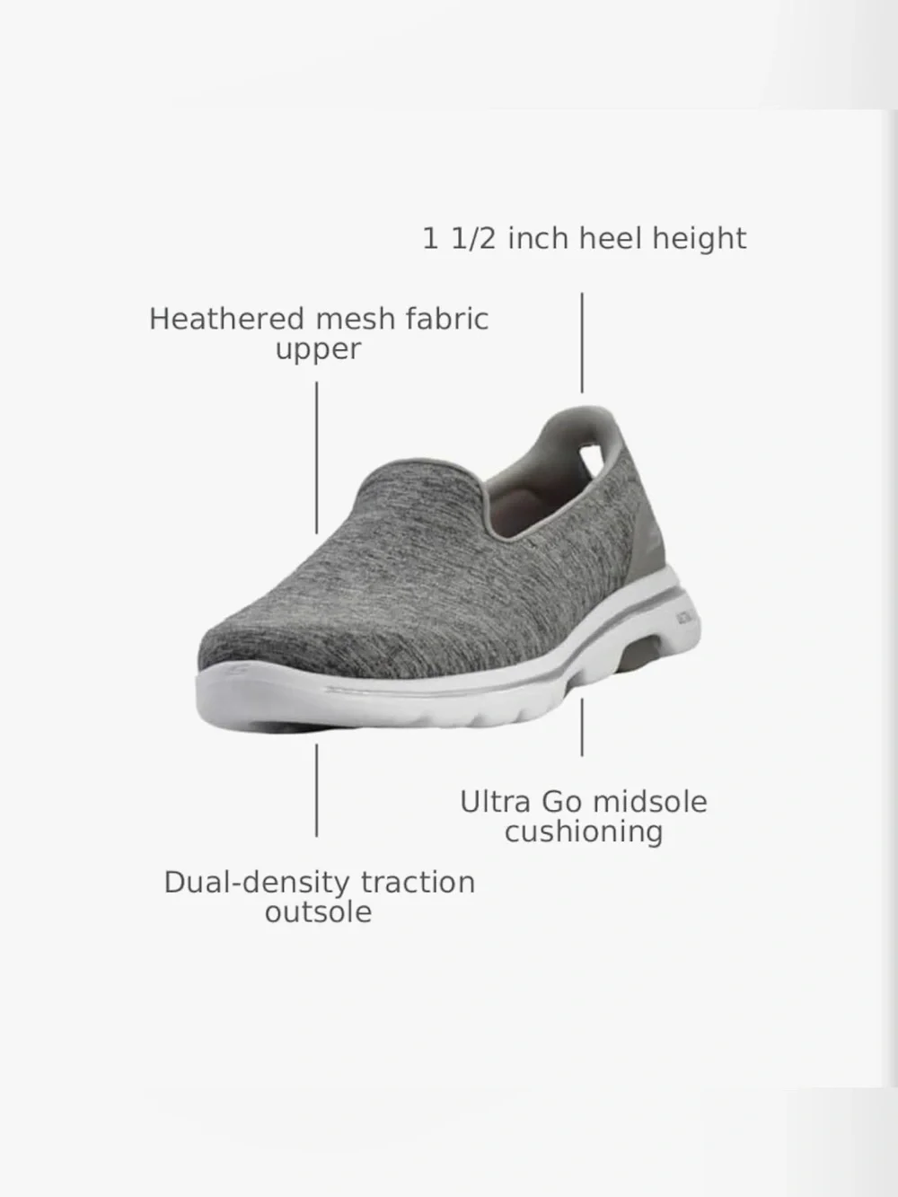 Skechers grey and white go walk 5 slip on sneaker